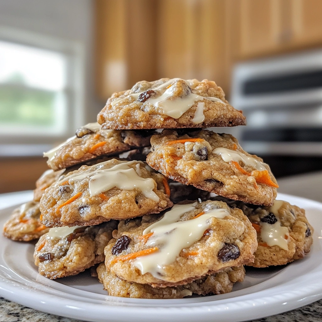 Freshly baked carrot cake cookies recipe with cream cheese glaze