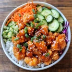 Bang Bang Chicken Bowl with creamy sauce and fresh veggies
