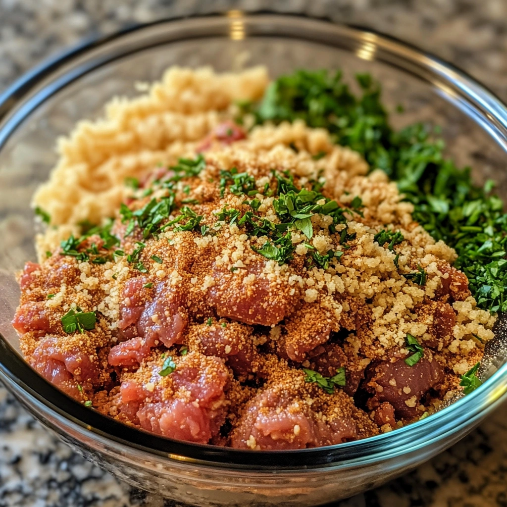 Ingredients for BBQ meatloaf recipe prepared in a bowl