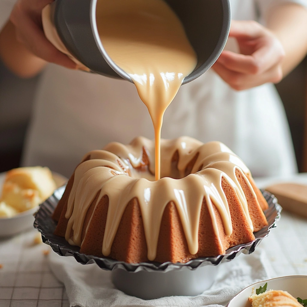 batter being poured into bundt pan for lemon bundt cake recipe