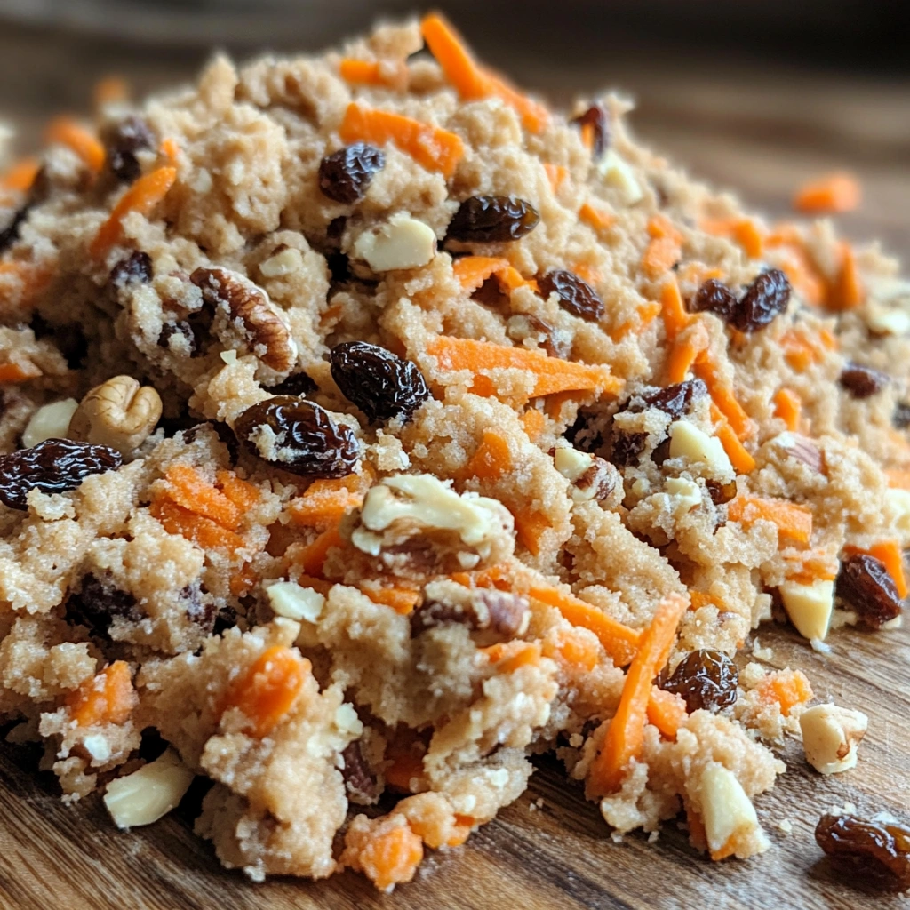 Carrot cake cookies recipe dough with shredded carrots and raisins