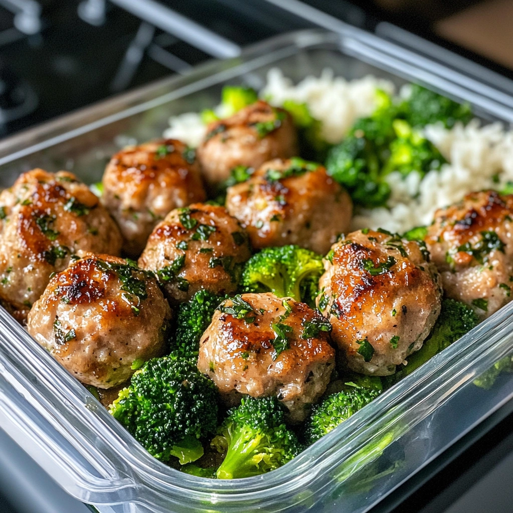 chicken piccata meatballs in healthy meal prep container