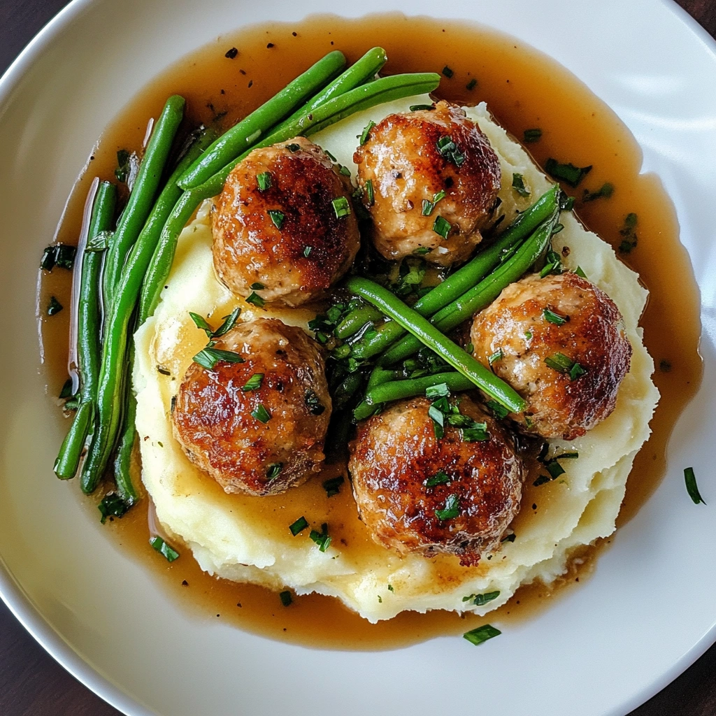 chicken piccata meatballs with sides of potatoes and vegetables