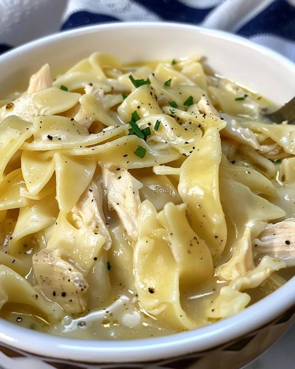 Crockpot Chicken and Noodles in a bowl