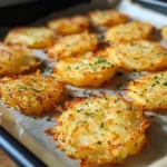 Crispy hash browns in oven on baking tray