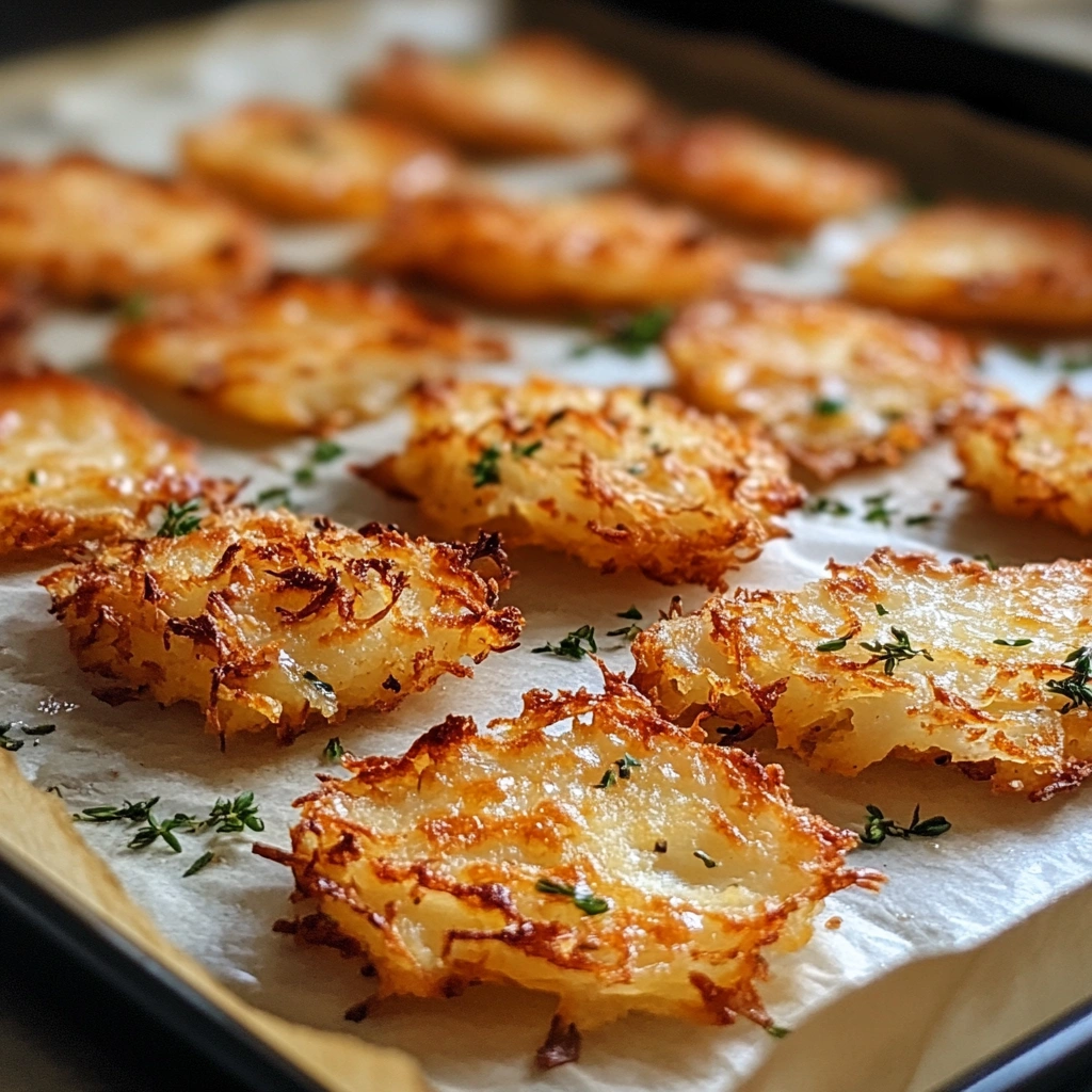 Crispy hash browns in oven on baking tray