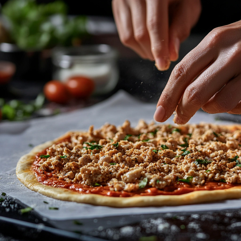 preparing chicken crust pizza at home