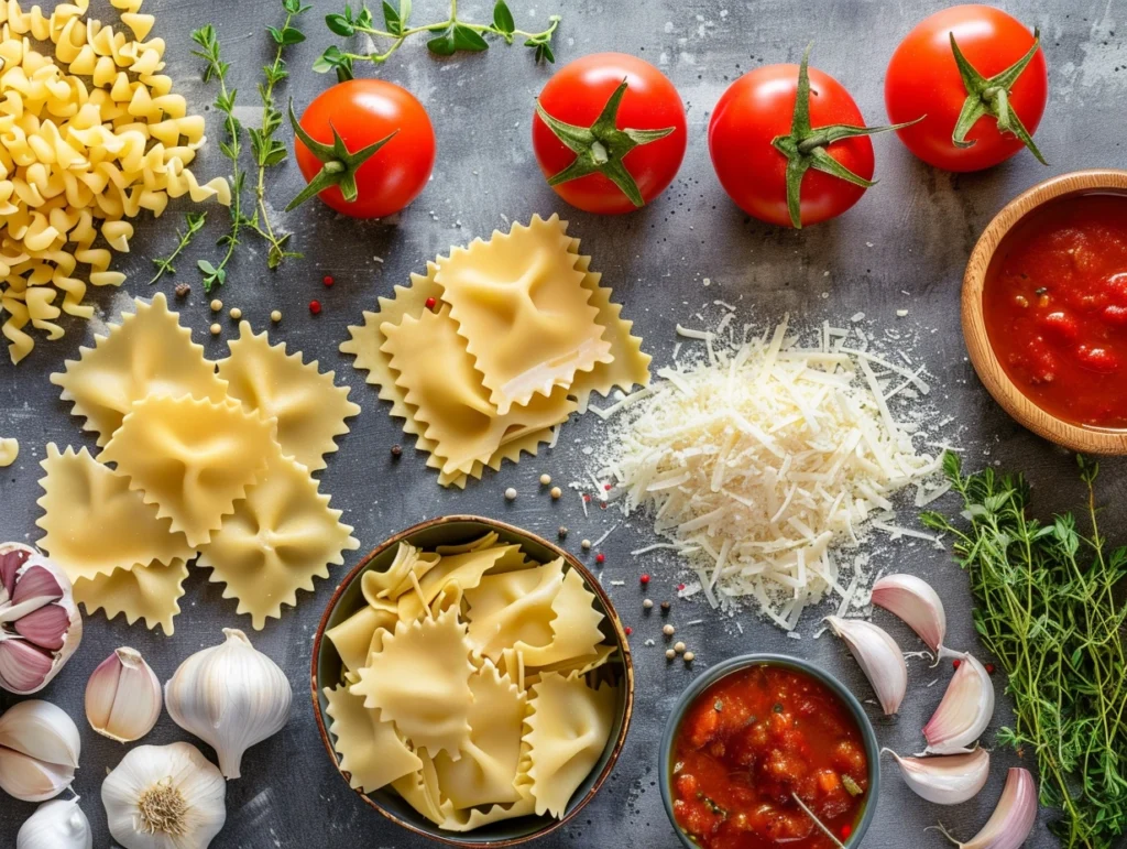 Ingredients laid out for making lasagna soup.