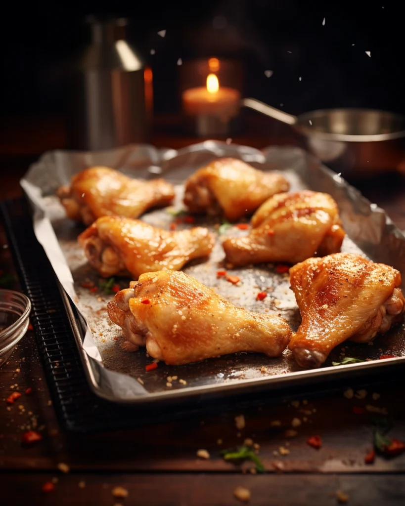 Chicken wings and thighs arranged on a wire rack ready for baking.