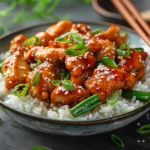 Teriyaki chicken over rice with sesame and scallions