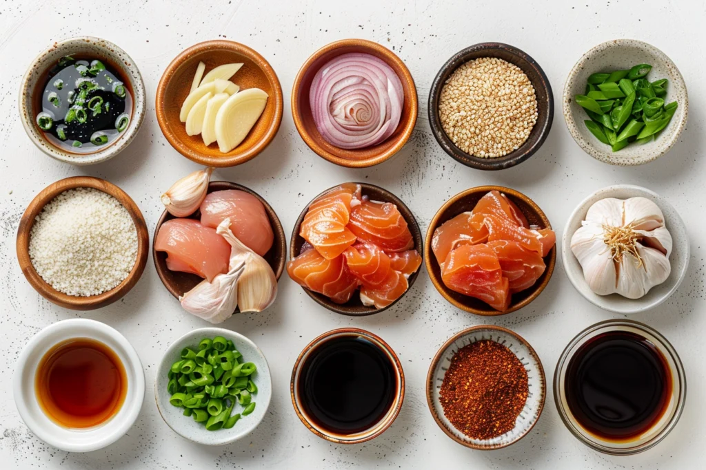 Teriyaki chicken ingredients layout